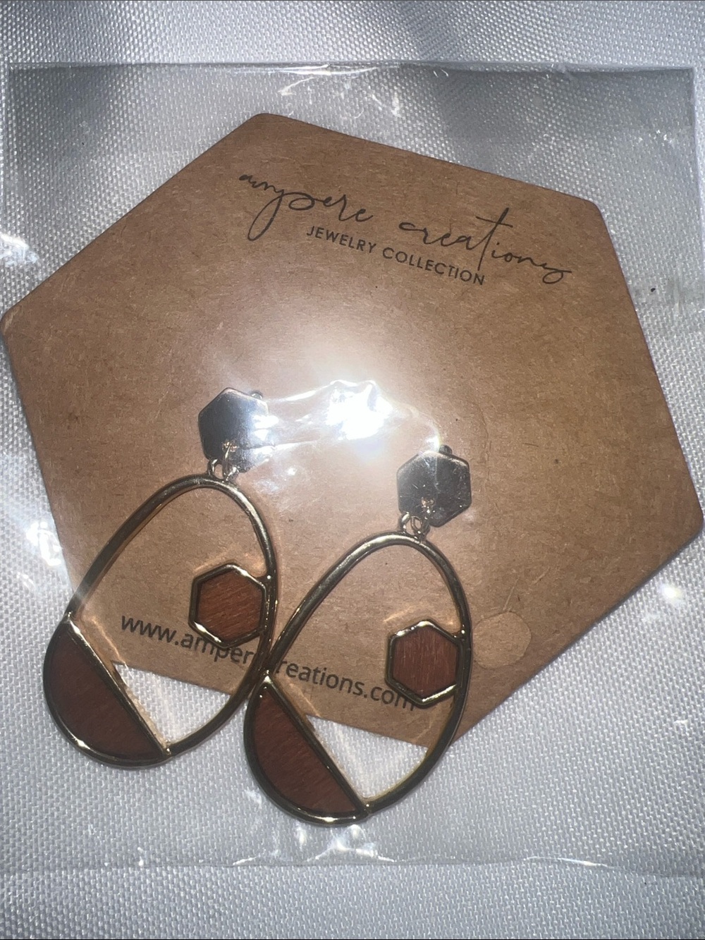 Gold & Brown Geometric Drop Earrings
